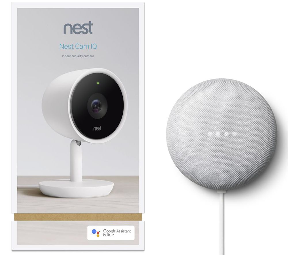 GOOGLE Nest Cam IQ Indoor Security Camera & Chalk Nest Mini (2nd Gen) Bundle, Black
