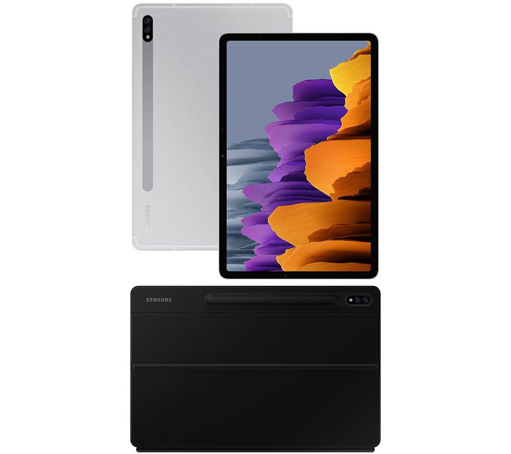 SAMSUNG Galaxy Tab S7 11" Tablet & Tab S7 Keyboard Cover Bundle - 128 GB, Mystic Silver & Black, Silver