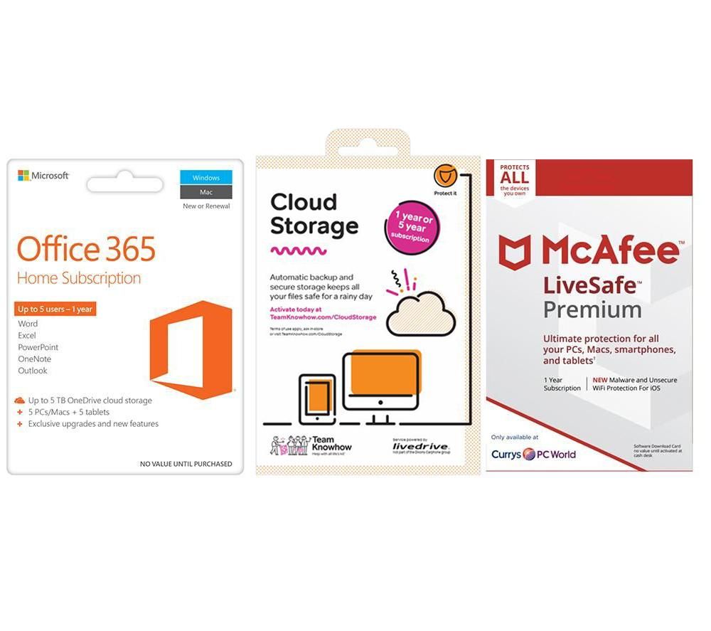 MICROSOFT Office 365 Home, 2 TB Cloud Storage & LiveSafe Premium Unlimited Bundle