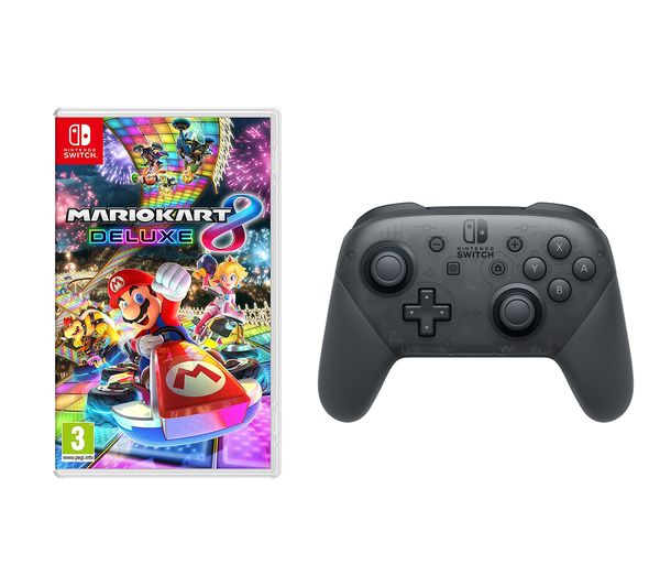 NINTENDO SWITCH Mario Kart 8 Deluxe & Switch Pro Controller Bundle, Transparent