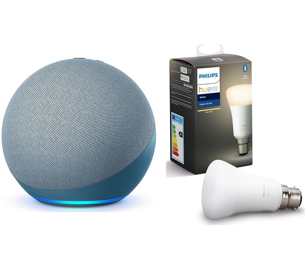 Amazon Echo (4th Gen) & B22 Hue White Bluetooth LED Bulb - Twilight Blue