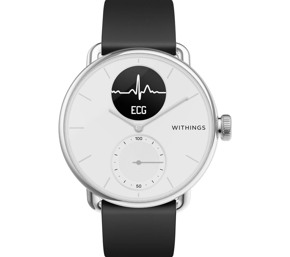 WITHINGS ScanWatch Hybrid Smartwatch - White & Black, 38 mm, Black,White,Silver/Grey