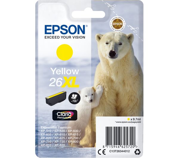 EPSON Polar Bear 26XL Yellow Ink Cartridge, Yellow
