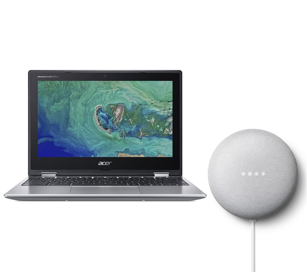 ACER Spin 11 11.6" 2 in 1 Chromebook & Chalk Google Nest Mini (2nd Gen) Bundle, Silver