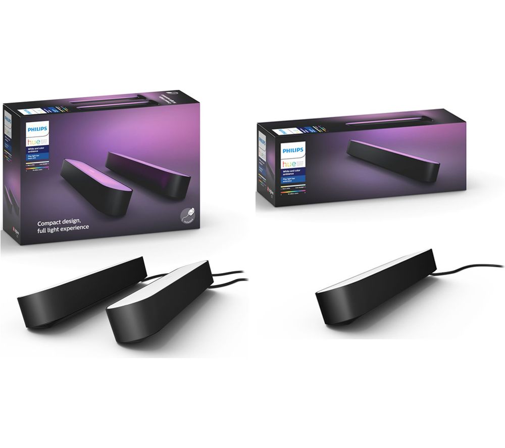 Philips Hue Play Light Bar Twin Pack & Extension Kit Smart LED Bundle - Black