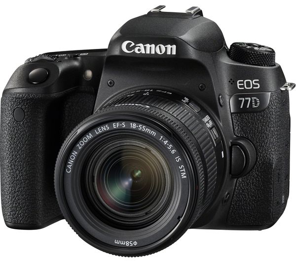 Canon EOS 77D DSLR Camera with 18-55 mm f/4-5.6 IS STM Zoom Lens - Black, Black