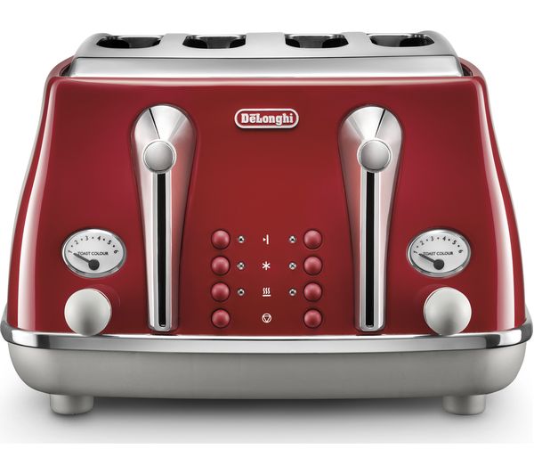 DELONGHI Icona Capitals CTOC4003.R 4-Slice Toaster - Red, Red
