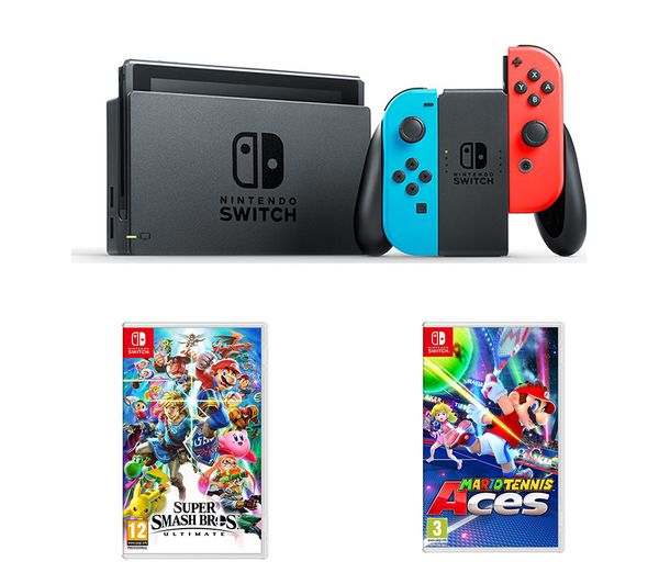 NINTENDO Switch, Super Smash Bros. Ultimate & Mario Tennis Aces Bundle, Neon