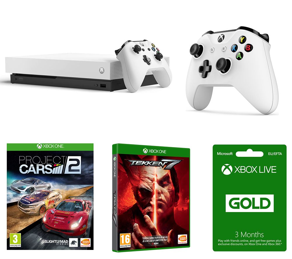 MICROSOFT Xbox One X, Tekken 7, Project Cars 2, LIVE Gold Membership & Wireless Controller Bundle, Gold