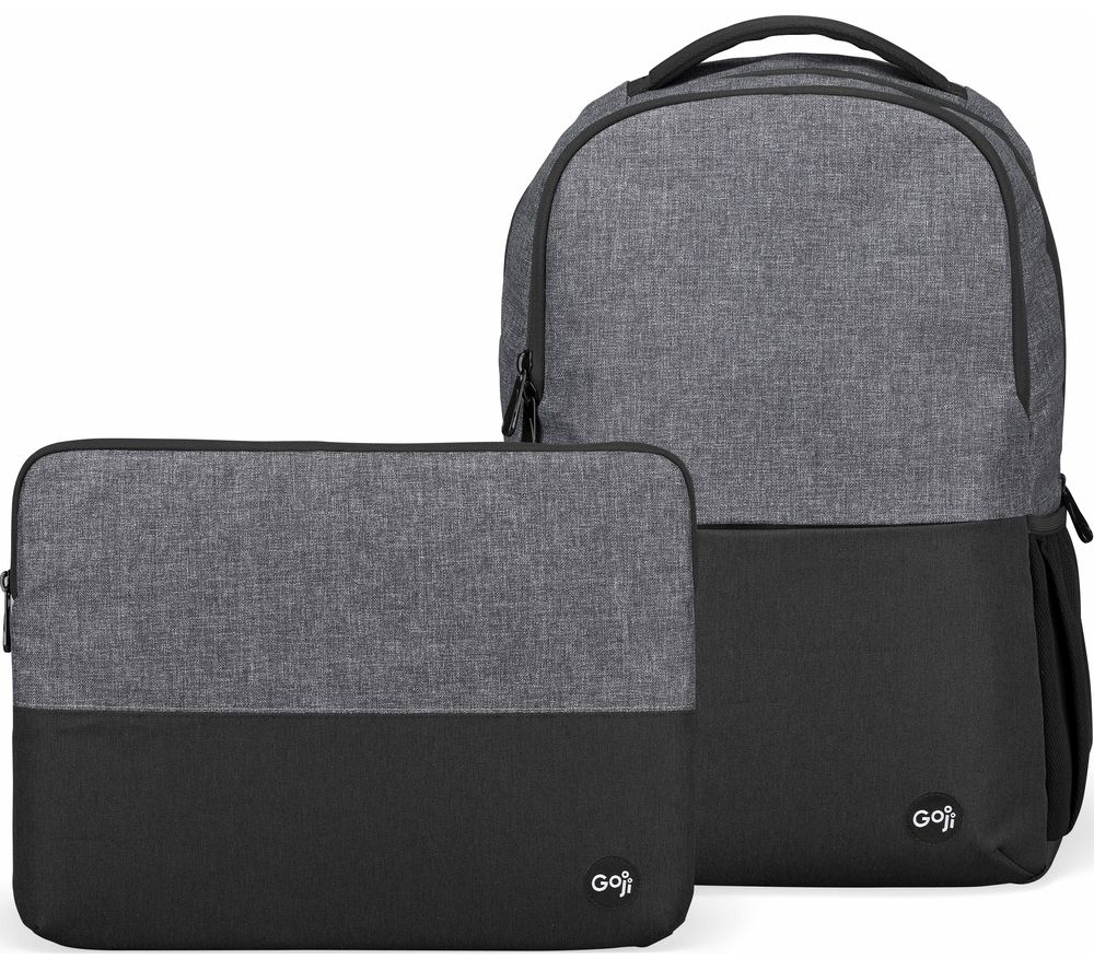 GOJI G14SLBP20 12.9" iPad Pro Backpack & 14" Laptop Sleeve Bundle - Black & Grey, Black,Silver/Grey