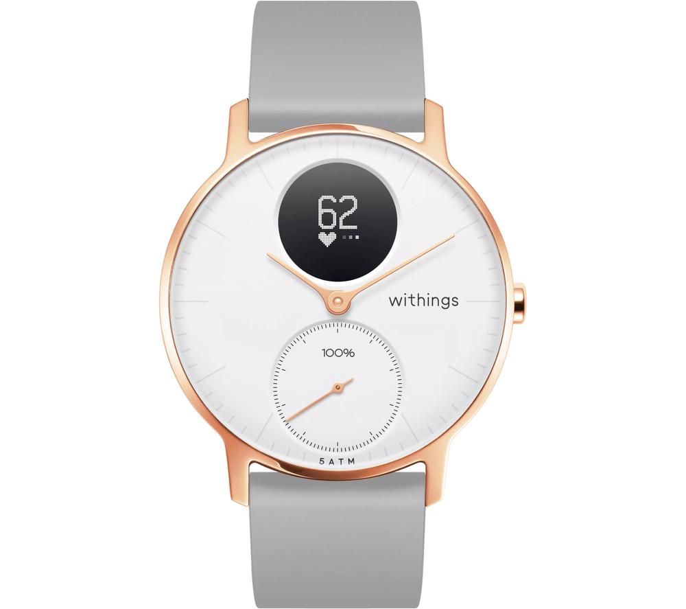 WITHINGS Steel HR Smartwatch - White, Rose Gold & Grey, Silicone Strap, Silver/Grey,Pink,Gold,White