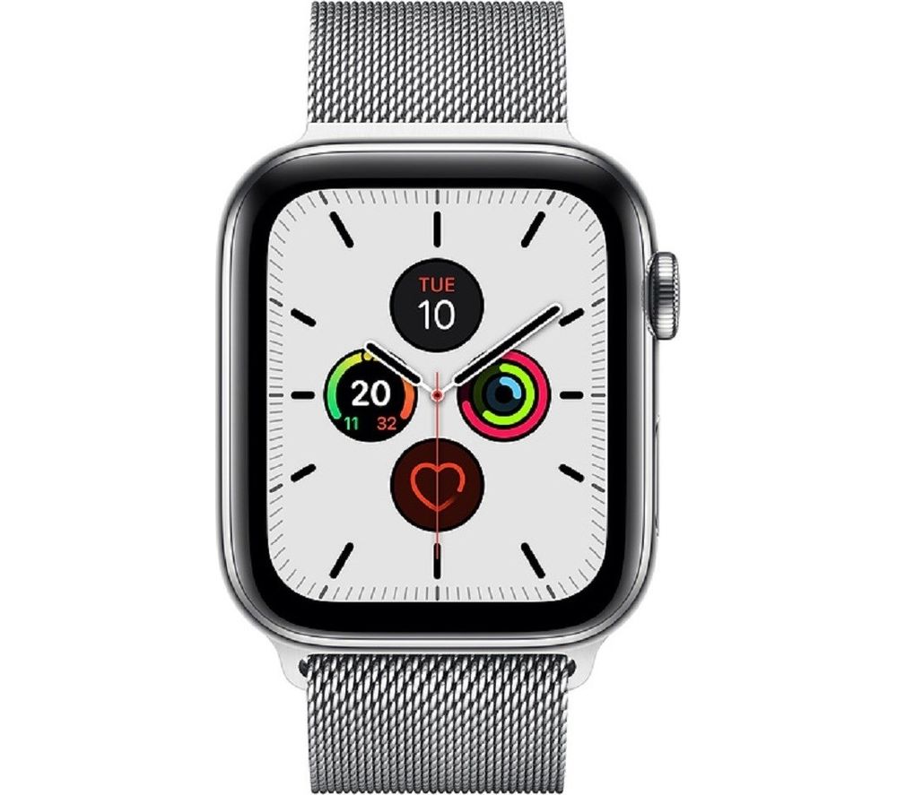 APPLE Watch Series 5 Cellular - Stainless Steel with Stainless Steel Milanese Loop Band, 44 mm, Stainless Steel