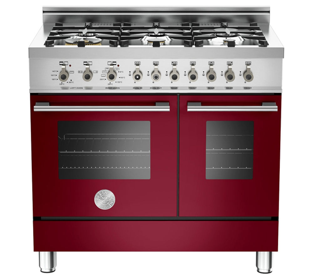 BERTAZZONI Professional 90 Dual Fuel Range Cooker - Red & Stainless Steel, Stainless Steel