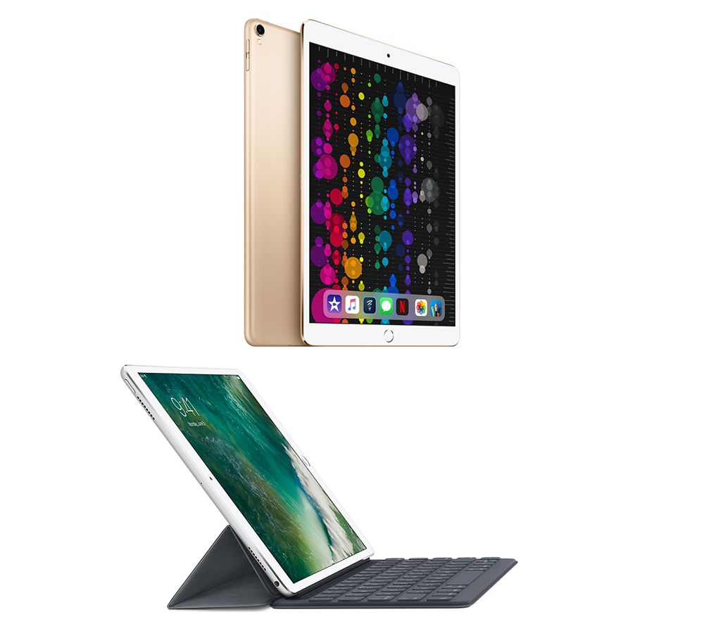 10.5" iPad Pro Cellular 64 GB Gold & 10.5" iPad Smart Keyboard Folio Case Bundle, Gold