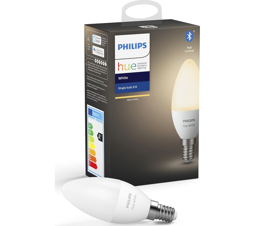 PHILIPS White Bluetooth LED Bulb - Candle, E14, White