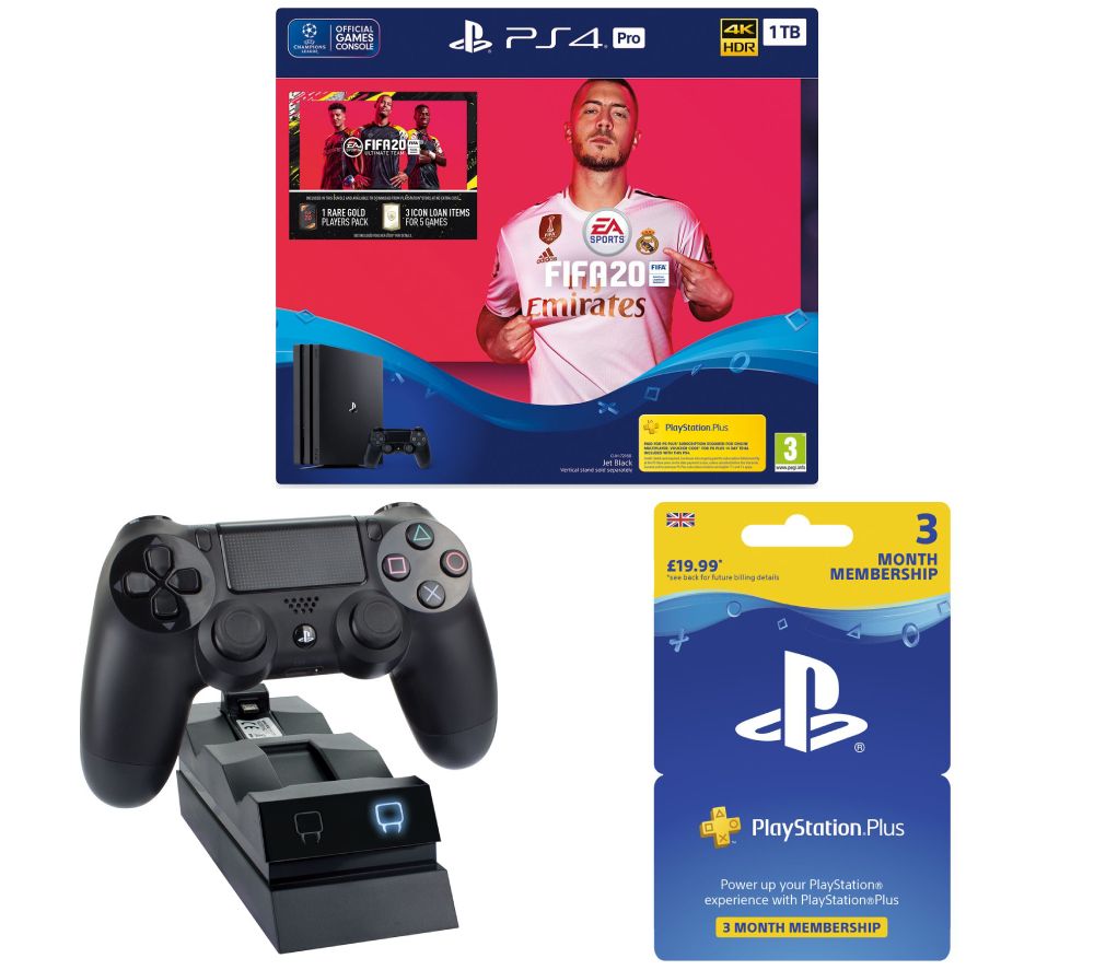 SONY Playstation 4 Pro, FIFA 20, Docking Station & Playstation Plus Bundle - 1 TB