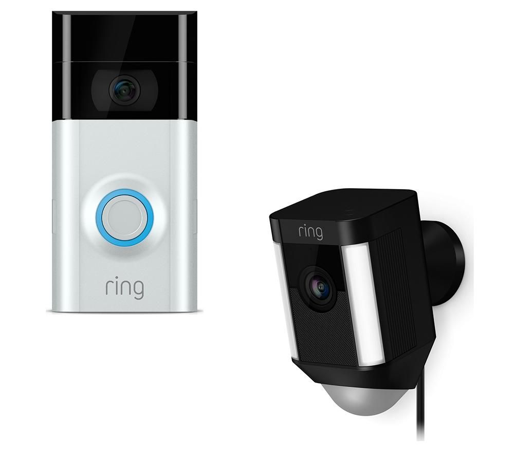 RING LIGHT Spotlight Cam & Video Doorbell 2 Bundle - Black & Silver, Black
