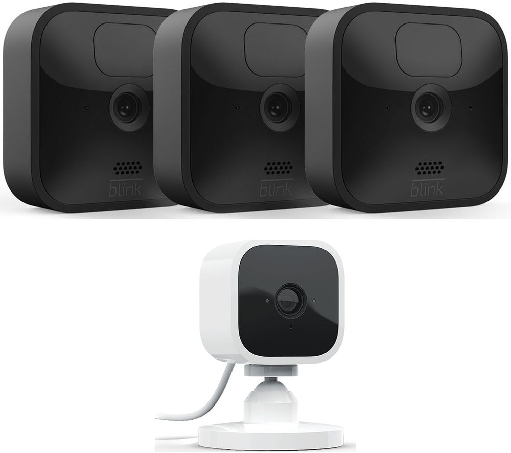 Blink Outdoor HD 1080p WiFi Security 3 Camera System & Blink Mini Full HD 1080p WiFi Plug-In Security Camera Bundle, Black