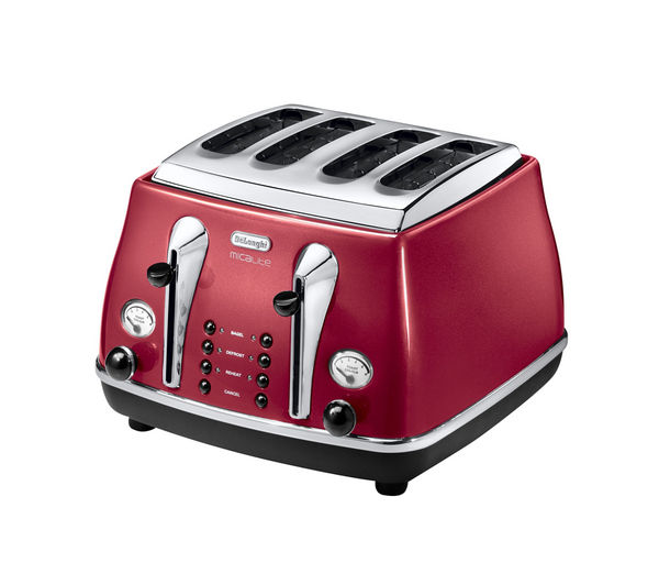 DELONGHI Micalite CTOM4003R 4-Slice Toaster - Red, Red