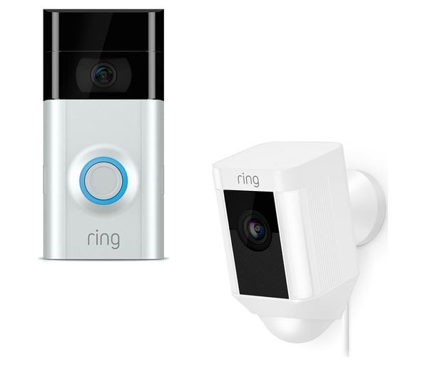 RING LIGHT Spotlight Cam & Video Doorbell 2 Bundle - White & Silver, White