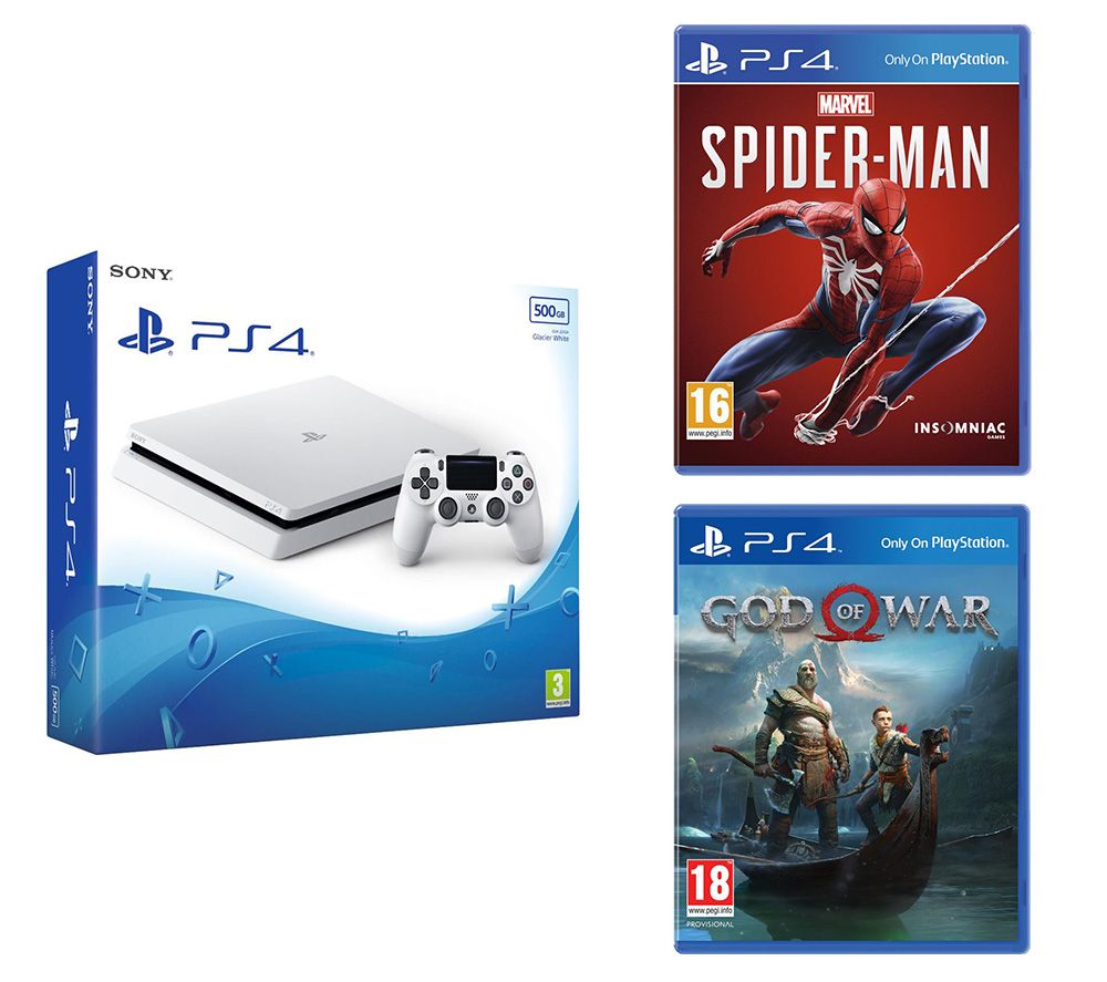 SONY PlayStation 4 White, Marvel's Spider-Man & God Of War Bundle - 500 GB, White