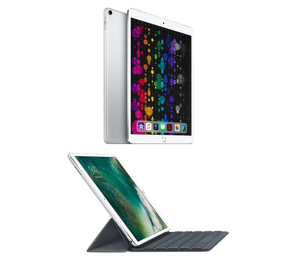 APPLE 10.5" iPad Pro Cellular (2017) & 10.5" iPad Smart Keyboard Folio Case Bundle - 256 GB, Silver, Silver