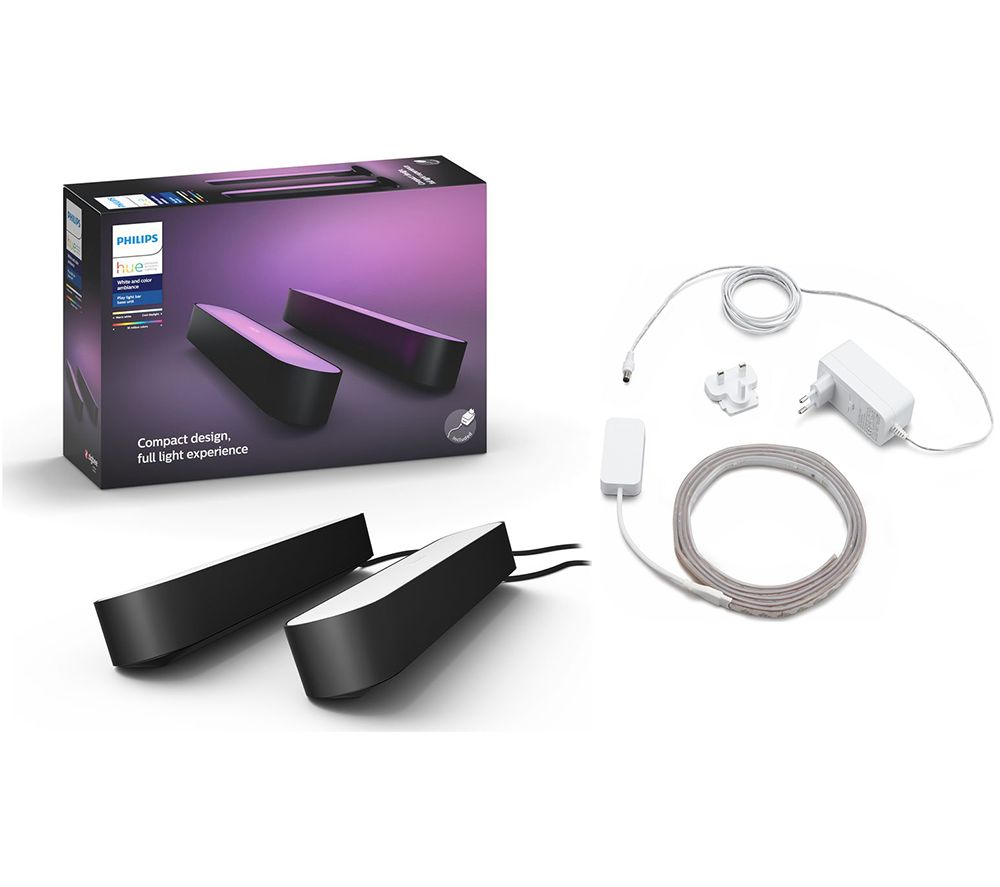 PHILIPS Hue Play Light Bar Twin Pack & Smart LightStrip Plus Starter Kit Bundle, Black