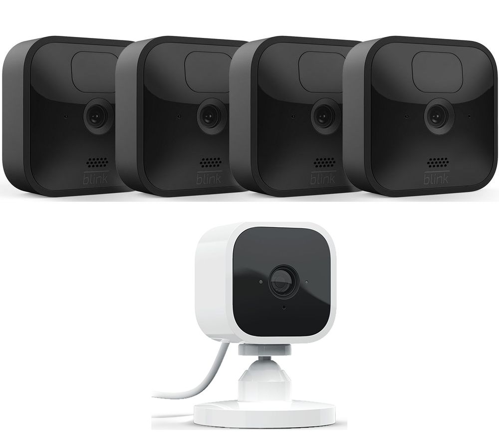 Blink Outdoor HD 1080p WiFi Security 4 Camera System & Blink Mini Full HD 1080p WiFi Plug-In Security Camera Bundle, Black