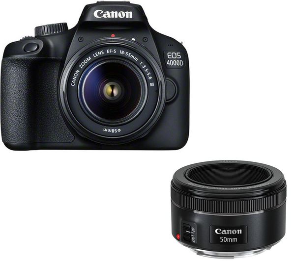 CANON EOS 4000D DSLR Camera, EF-S 18-55 mm f/3.5-5.6 III Lens & EF 50 mm f/1.8 STM Standard Prime Lens Bundle
