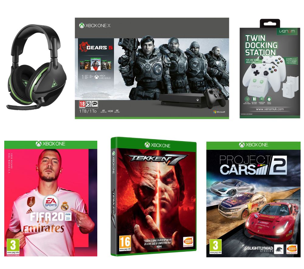 MICROSOFT Xbox One X with Gears 5, FIFA 20, Tekken 7, Project Cars 2, Docking Station & Gaming Headset Bundle - 1 TB, Black