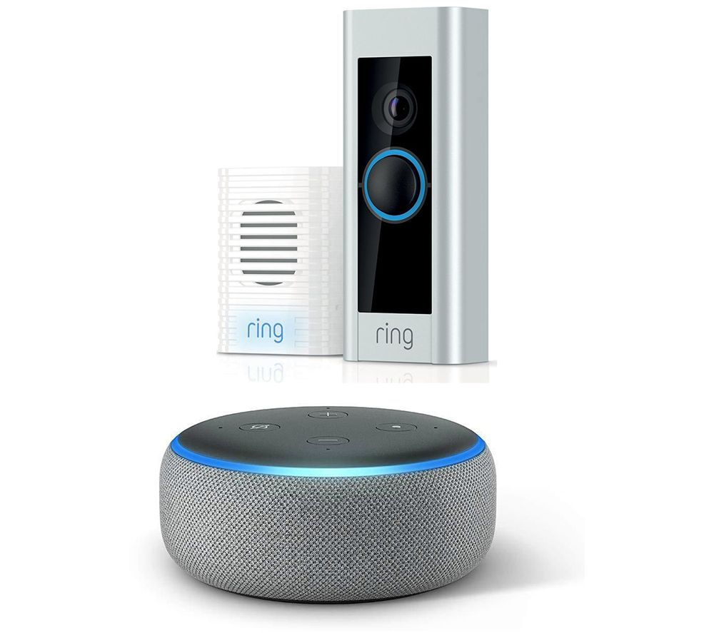 RING Video Doorbell Pro with Chime & Heather Grey Amazon Echo Dot (2018) Bundle, Grey