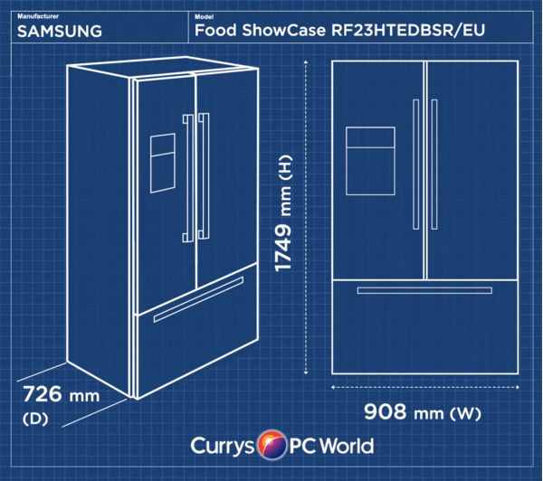 SAMSUNG Food ShowCase RF23HTEDBSR/EU 70/30 American-Style Fridge Freezer - Real Stainless, Blue