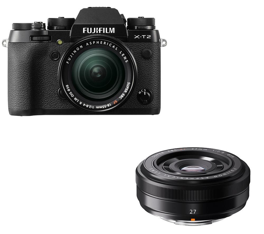 FUJIFILM X-T2 Mirrorless Camera with 18-55 mm Lens & 27 mm Lens Bundle