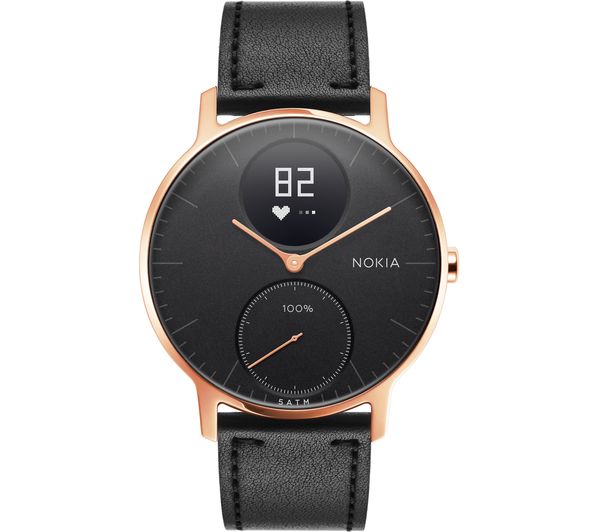NOKIA Steel HR 36 Fitness Watch - Rose Gold & Black, Leather Strap, Gold
