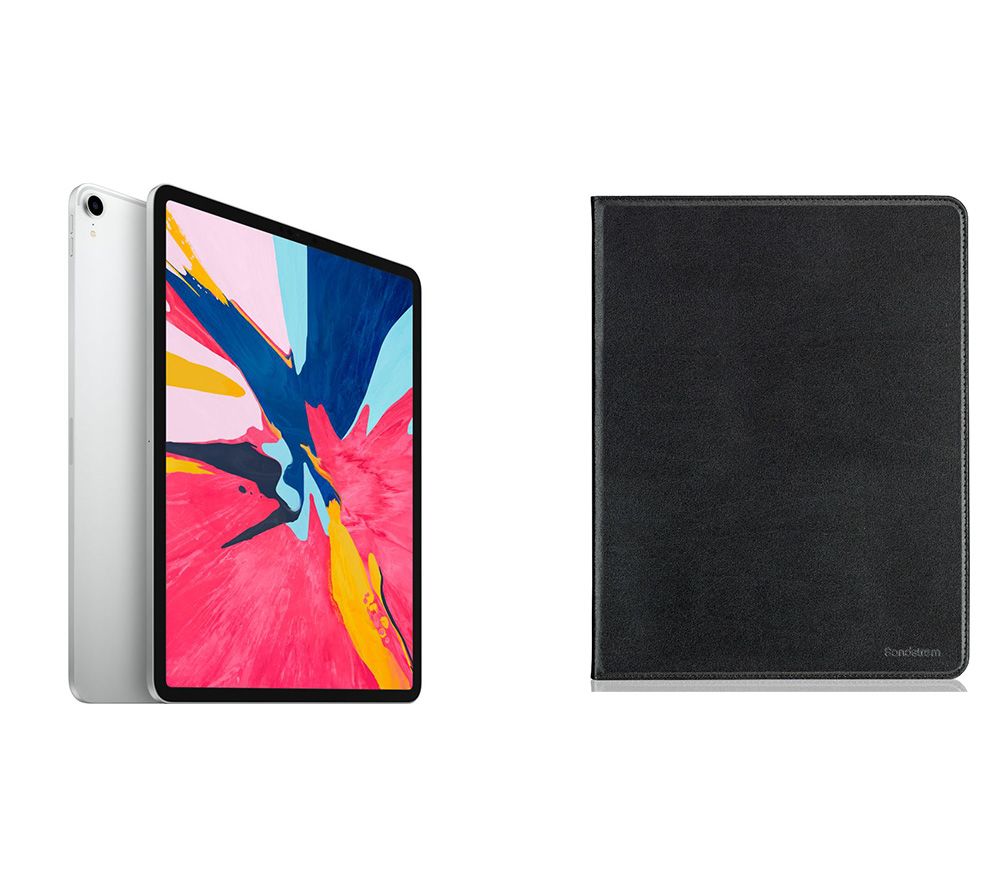 APPLE iPad Pro 12.9" (2018) & Black Leather Folio Case Bundle - 64 GB, Silver, Black
