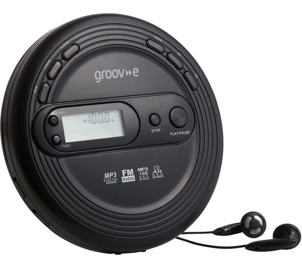 GROOV-E Retro GV-PS210-BK Personal CD Player with Radio - Black, Black