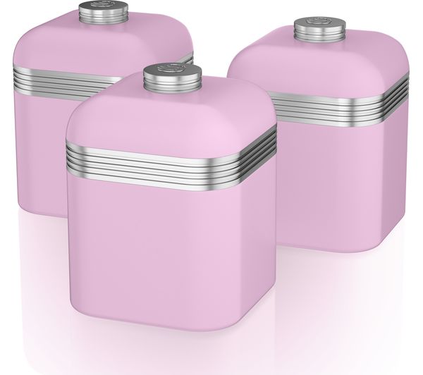 SWAN Retro SWKA1020PN 1-litre Canisters - Pink, Pack of 3, Pink