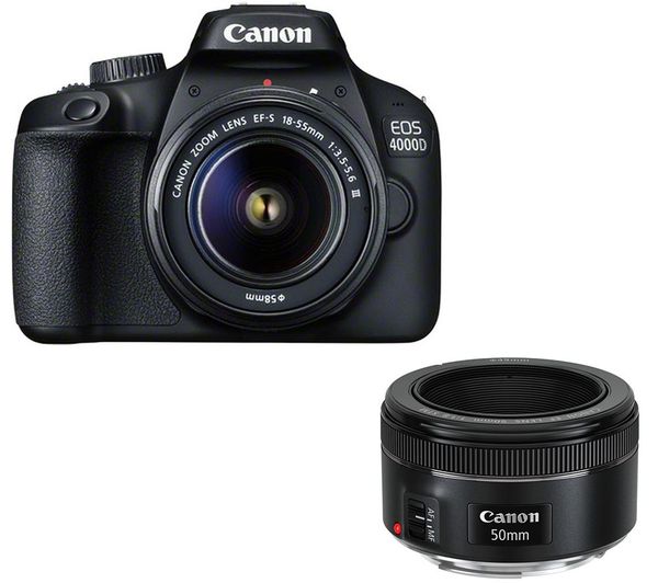 Canon EOS 4000D DSLR Camera, EF-S 18-55 mm f/3.5-5.6, EF 75-300 mm f/4-5.6 & 50 mm f/1.8 Lens Bundle