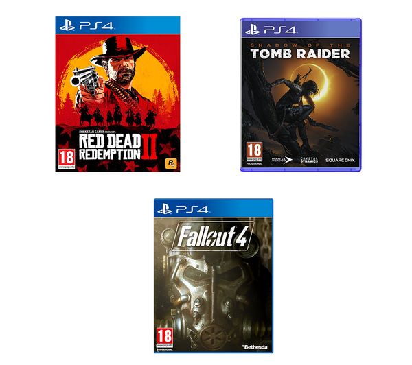 PS4 Red Dead Redemption 2, Shadow of the Tomb Raider & Fallout 4 Bundle, Red