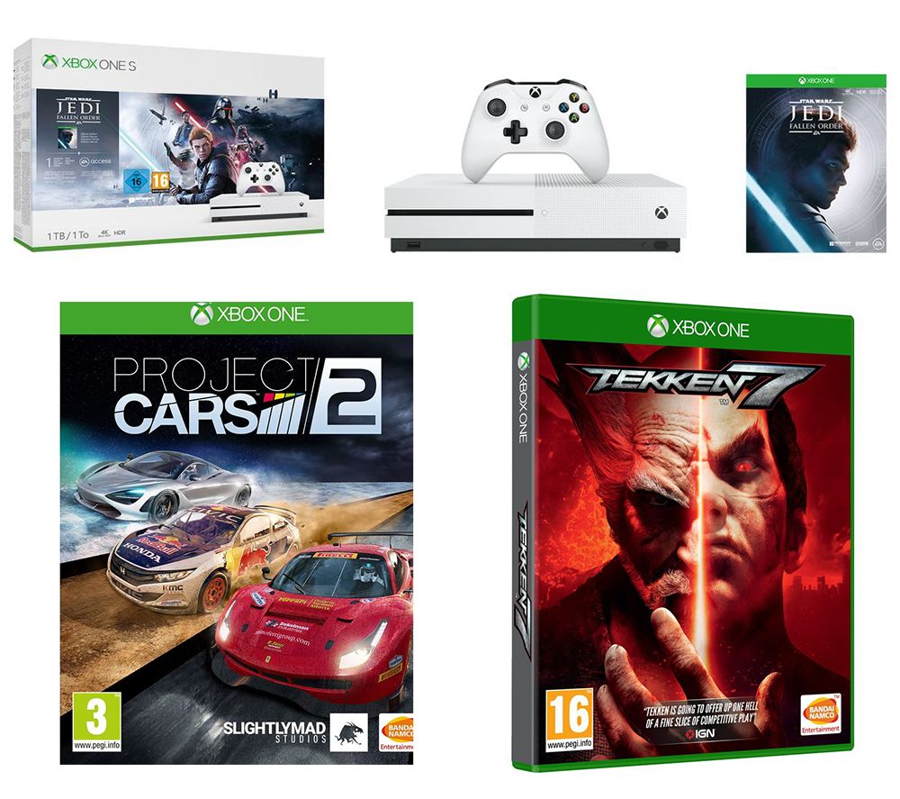 MICROSOFT Xbox One S, Star Wars Jedi: Fallen Order Deluxe Edition, Tekken 7 & Projects Cars 2 Bundle