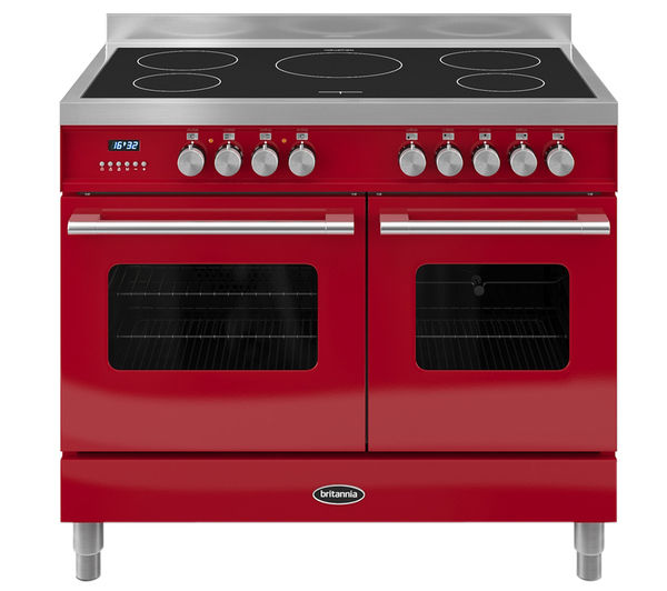BRITANNIA Delphi 100 Twin Electric Induction Range Cooker - Gloss Red & Stainless Steel, Stainless Steel