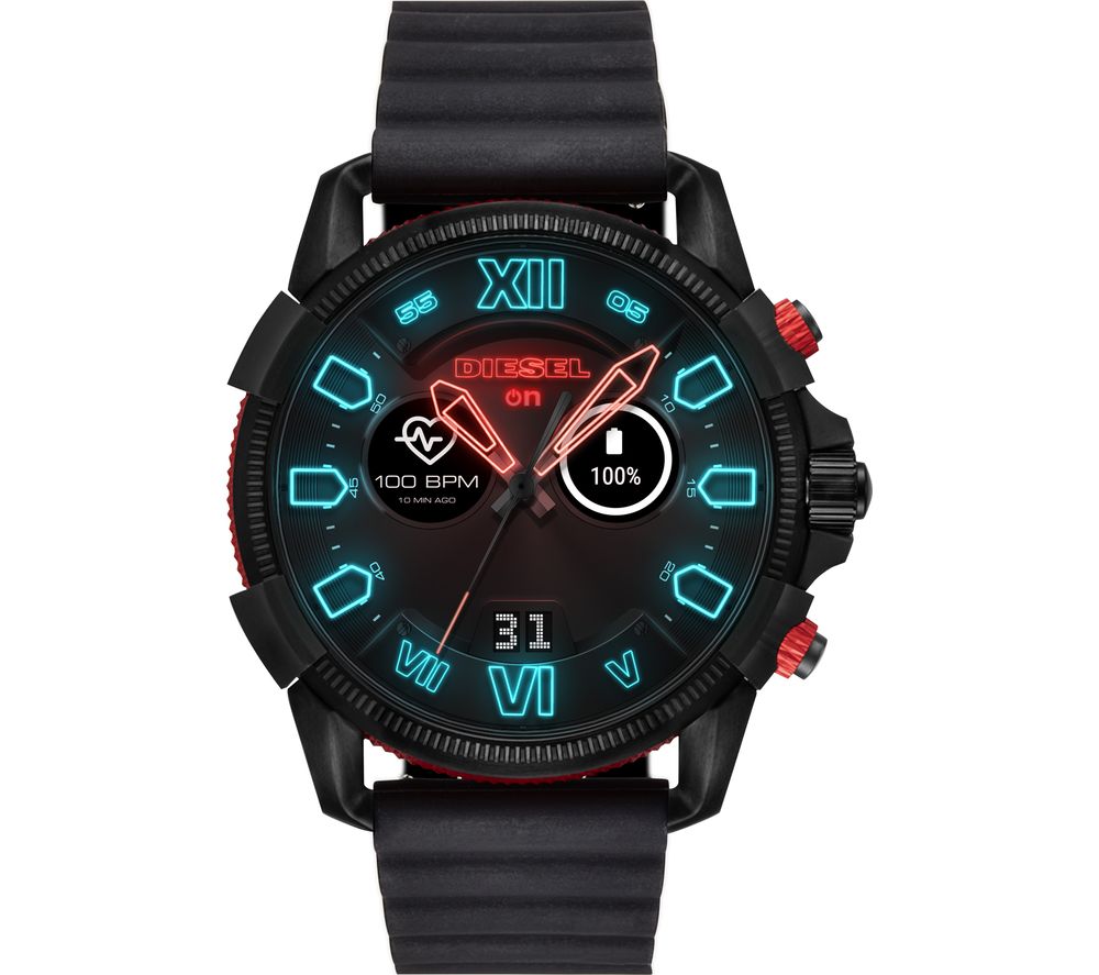 DIESEL Full Guard 2.5 DZT2010 Smartwatch - Black & Red, Silicone Strap, Black