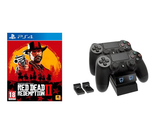 PS4 Red Dead Redemption 2 & Twin Docking Station Bundle, Red