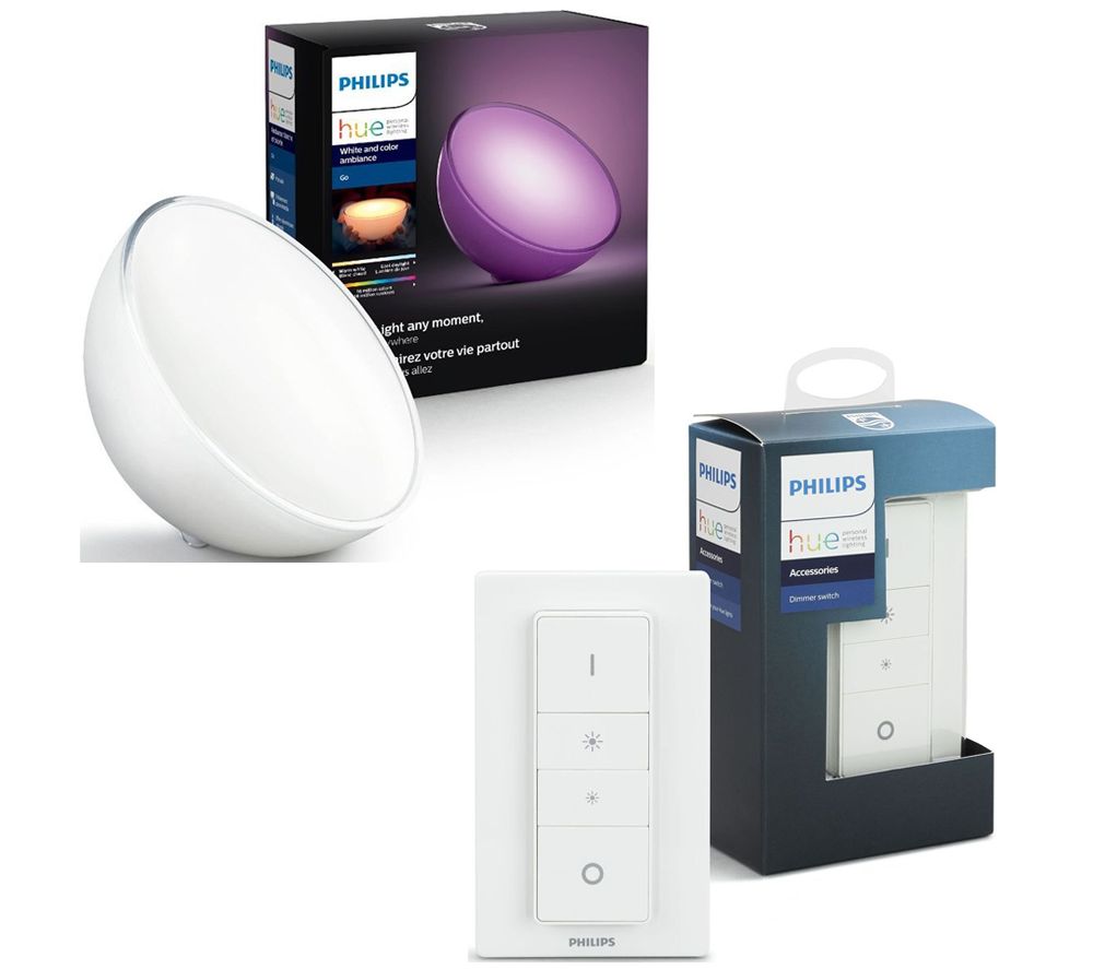 PHILIPS Hue Go LED Portable Table Lamp & Hue Smart Wireless Dimmer Switch Bundle, White