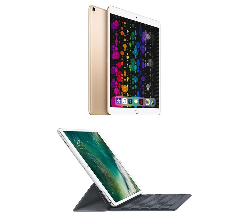 APPLE 10.5" iPad Pro Cellular (2017) & Smart Keyboard Folio Case Bundle - 512 GB, Gold, Gold