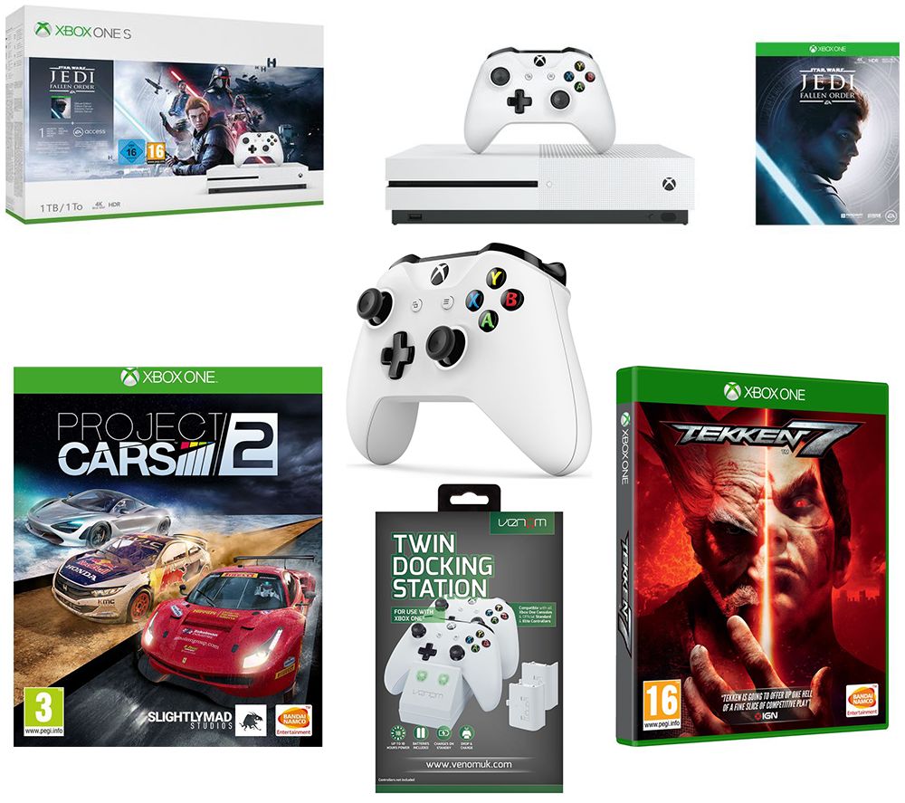 MICROSOFT Xbox One S, Star Wars Jedi: Fallen Order Deluxe Edition, Tekken 7, Projects Cars 2, Wireless Controller & Docking Station Bundle