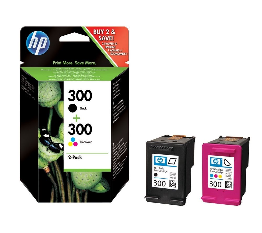 HP 300 Tri-colour & Black Ink Cartridges - Multipack, Black
