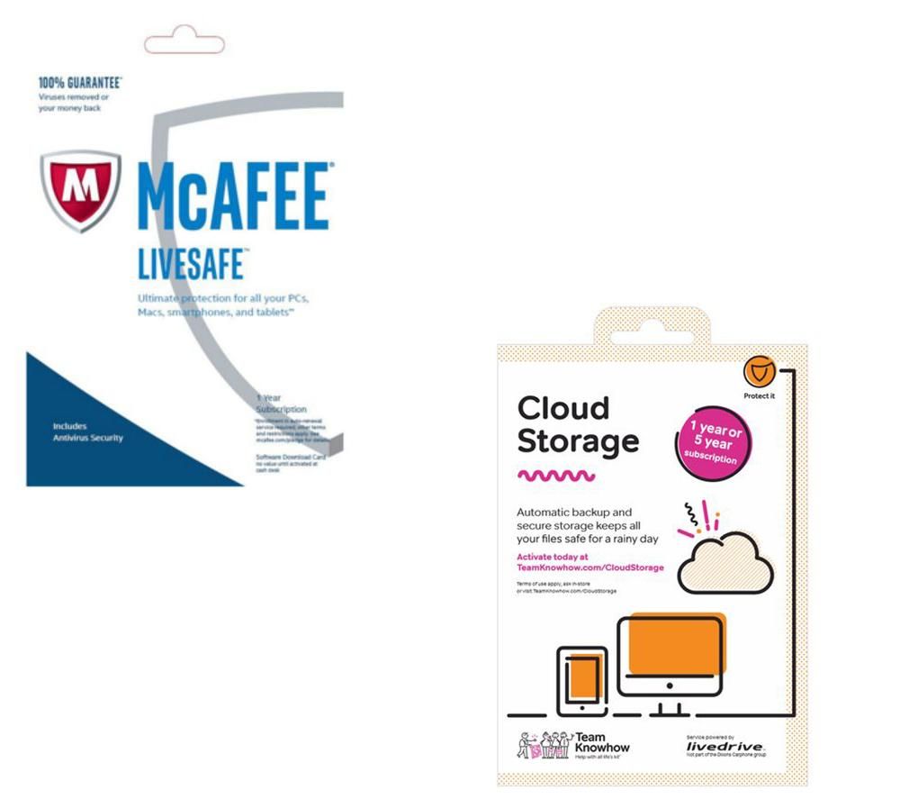 MCAFEE LiveSafe Unlimited 2016 1 Year & Cloud Storage 2 TB Backup Service Bundle