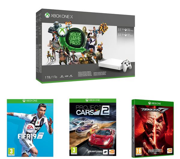 MICROSOFT Xbox One X, 3-Month Game Pass, LIVE Gold Membership, FIFA 19, Tekken 7 & Project Cars 2 Bundle, Gold