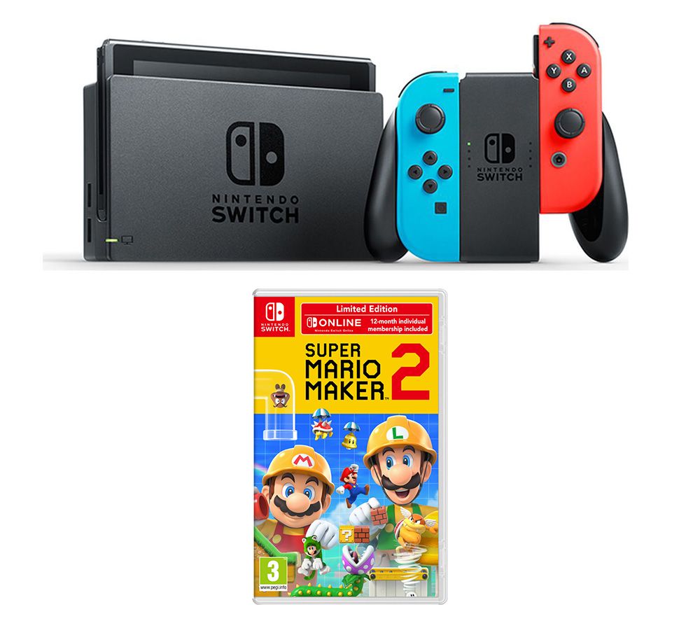 NINTENDO Switch Neon Red & Super Mario Maker 2 - Limited Edition Bundle, Neon